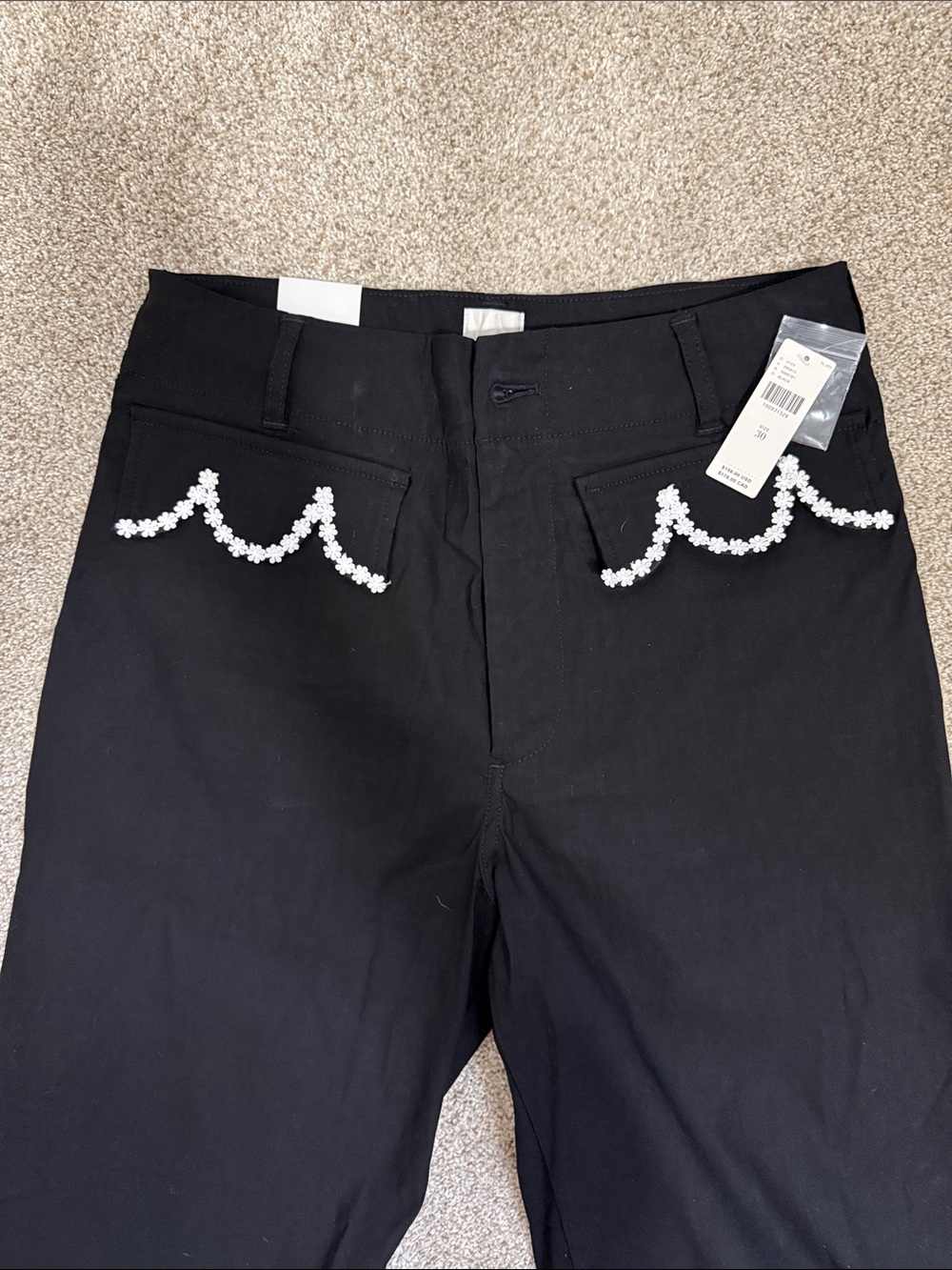 Maeve Black Wide-Leg Pants with White Scallop Trim - Picture 4 of 4